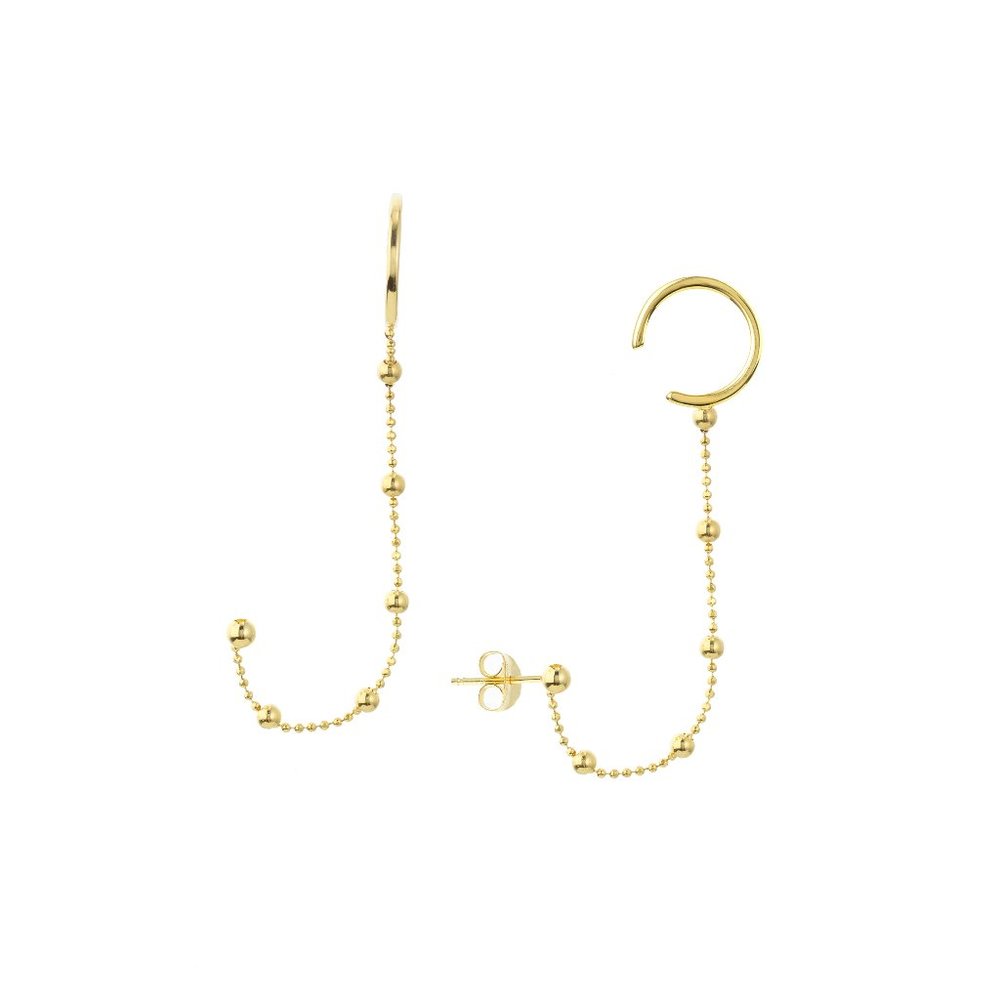 14k Solid Yellow Gold Beaded Dangle Earrings With… - image 1